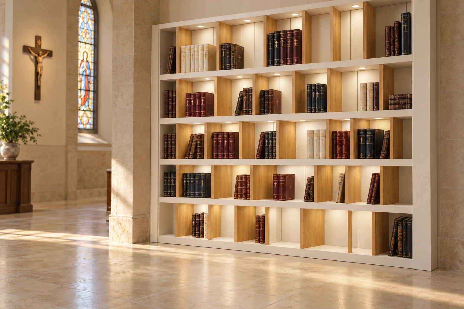 Built-in illuminated bookcase